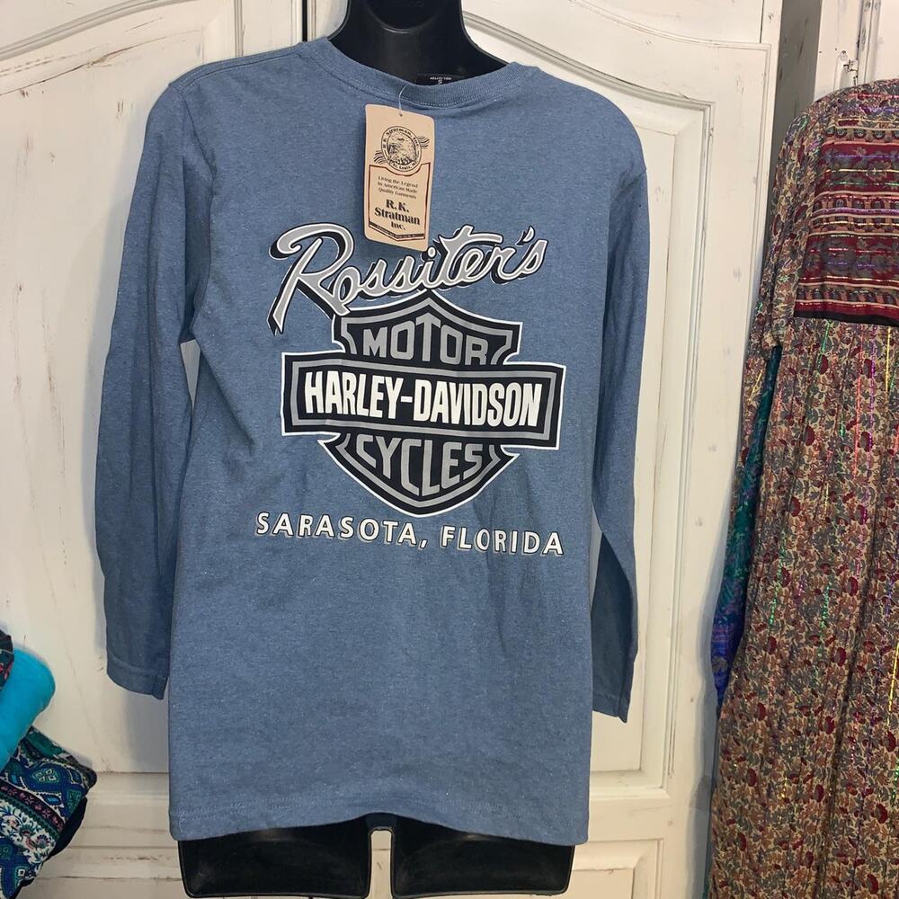 NWT DENIM BLUE HARLEY DAVIDSON LONG SLEEVED TEE S